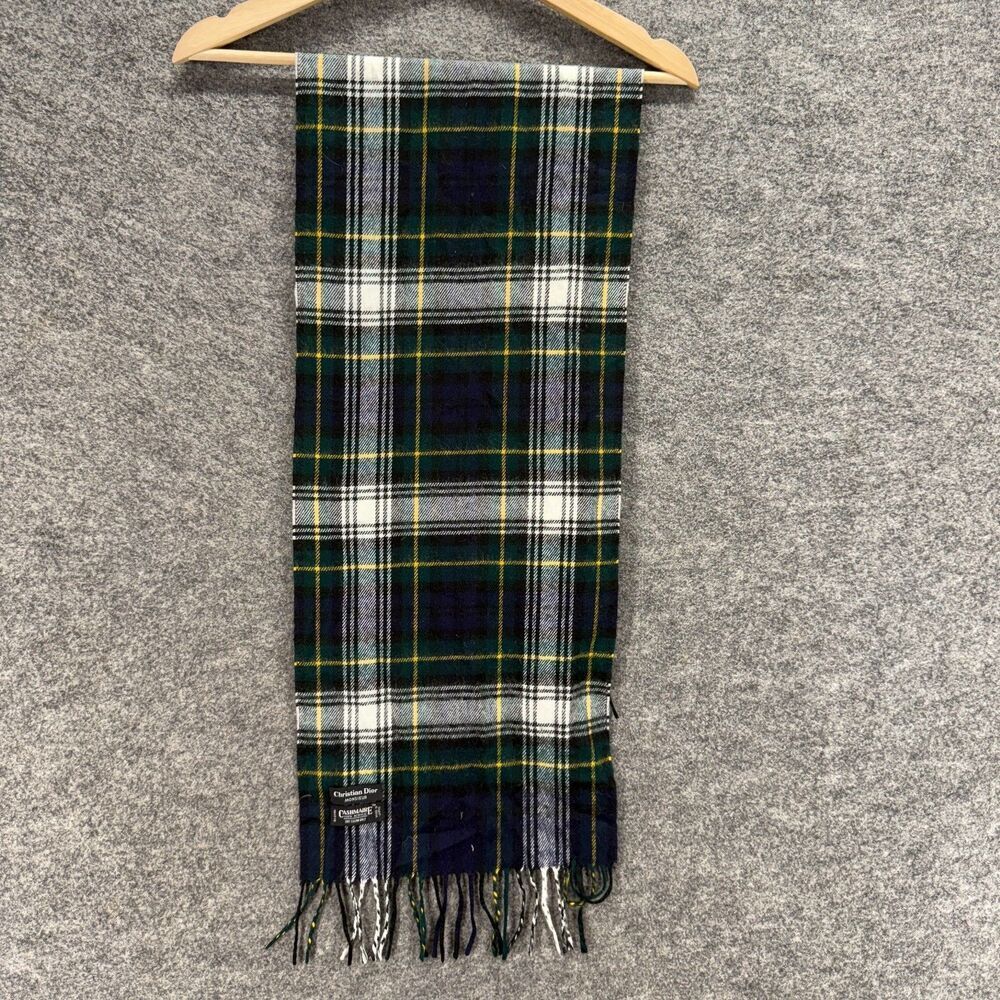 Christian Dior Scarf Men Black Plaid Fringe Rectangle Scarf Neck Warmer Acrylic